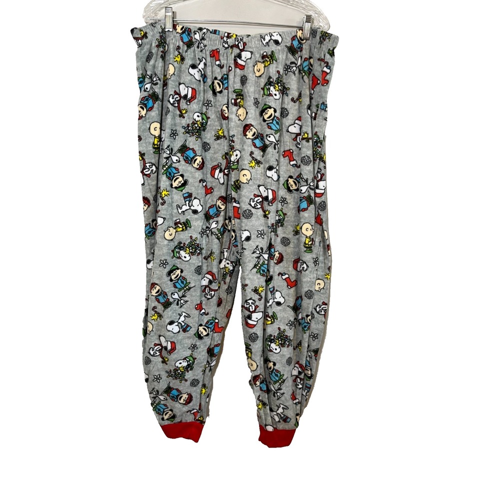 Holiday Peanuts Fleece Joggers 2X Christmas Festive Cozy Santa Retro Cartoon 90s